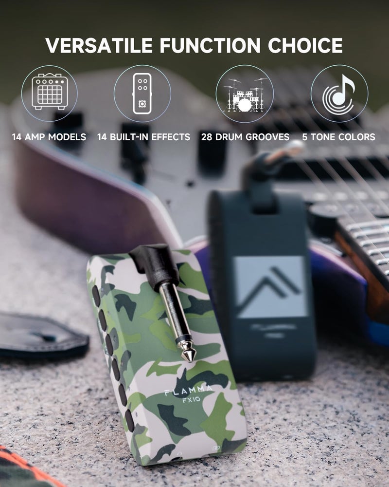 FLAMMA Guitar Headphone Amp Portable with 28 Drum Grooves 14 Built-in Effects 14 Amplifier Models 5 Tone Colors Support Bluetooth USB Audio Recording and Playback OTG Function Home Practice - Image 1